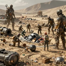 apocalyptic wasteland with an economy using every resource to survive, 3d render, Unreal Engine, octane render, ray tracing, Unity, highly detailed, high quality, HD, 4k, 8k, realistic, sharp, trending