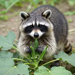 a raccoon destroying an okra plant, 4 k,