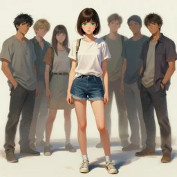 a full - body painting of a fully dressed casually clothed girl with beautiful green eyes, cute - fine - face, highly detailed, digital painting, artstation, sharp focus, dreamy illustration, art by katsuhiro otomo ghost - in - the - shell, magali villeneuve, artgerm, rutkowski jeremy lipkin and giuseppe dangelico pino and michael garmash and rob rey