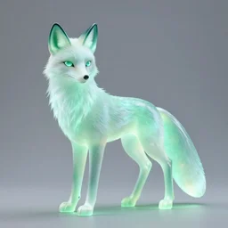 Portrait photography of a glowing Emerald fox sculpture
