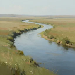 digital art painting of a river running through the plains, very mediocre, not detailed at all.