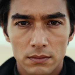 Jodorowky's Dune movie, Paul Atreides, wide angle, face in focus, symmetrical face, symmetrical eyes, cinematic, cinestill 400t film