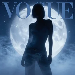 fashion model silhouette smoke, soft blue moon light, white stars, vogue cover style, poster art, high detail, intricate oil painting, multiple exposure, hyperrealism, 3 d, by stanley kubrick - n 4