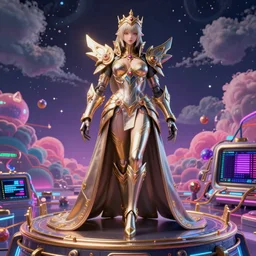 maximalist 3 d render of the god of hyperdeath in final fantasy cyborg asriel dreemurr protogen, warframe armor, regal, attractive, ornate, sultry, scifi platform against a psychedelic surreal background in the style of 1 9 9 0's cg graphics against the cloudy night sky, lsd dream emulator psx, 3 d rendered y 2 k aesthetic by ichiro tanida, 3 do magazine, wide shot
