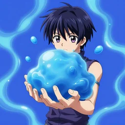 rimuru tempest holding blue slime blob, fan art, tensei shitara slime datta ken, cute, highly detailed, hallucinogenic, lsd, wavy, professional digital painting, concept art, tensura illustration, unreal engine 5, manga, light novel, hd quality, 8 k, black shirt, fur scarf, cinematic, art by taiki kawakami, yoshitaka amano