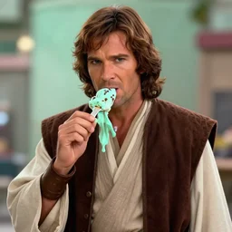 Obi-Wan Kenobi eating a mint choc chip ice cream, 8k HD detailed concept art