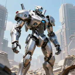 a futurecore boxing humanoid mecha in ruin city, bright, by real steel ( 2 0 1 1 ), eve venture, raymond swanland, cryengine, post apocalyptic, mechanical structure, unreal engine 5,, sharp focus, 8 k realistic, hyper detailed, bright, background by greg rutkowski, vibrance, digital painting, concept art, dof, ray tracing, realistic shaded