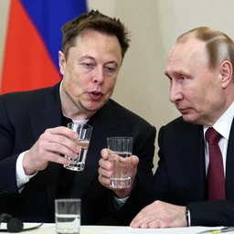 detailed photo of elon musk drinking vodka with putin