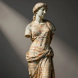 Ancient Greek statue of Aphrodite painted with beautiful calligraphy