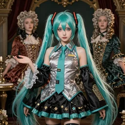 Hatsune Miku, dramatic, elaborate emotive Baroque and Rococo styles to emphasize beauty as a transcendental, 8k image, ultra-realistic, the style of WLOP