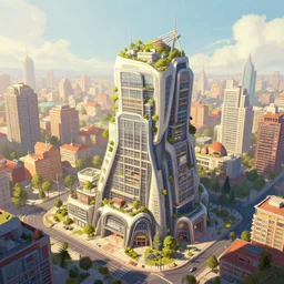 A solarpunk building in a solarpunk city, designed by Greg Rutkowski. Trending on Artstation
