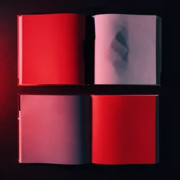 flatlay book collection, vivid colors, dramatic lighting, red and black