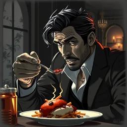 tim roth eating dinner, character sheet, character design, contrast, deep focus, turnaround, highly detailed, dramatic lighting, digital painting, artstation, concept art, matte, sharp focus, illustration, elegant, art by artgerm and greg f and alphonse mucha.