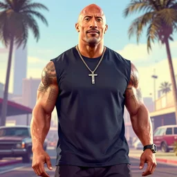 Dwayne Johnson in GTA San Andreas , cover art by Stephen Bliss, artstation, no text