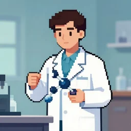 molecular biologist. heavily stylized pixel art piece by award - winning pixel artist, cinematic lighting, 6 4 bit, minimalism, alphonse mucha, clamp.
