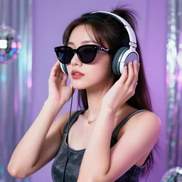 a girl with sunglasses listening music in the disco