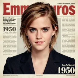 “Emma Watson portrait, color vintage magazine illustration 1950”