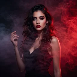 promo shoot of a girl, black red smoke, portrait by tom bagshaw, 8 k, uhd, detailed, cinematic, magic