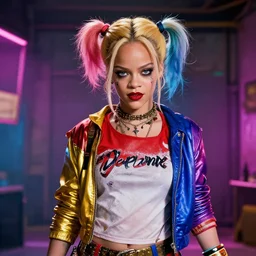 (((((((( film still rihanna as Harley Quinn : sassy : 8K UHD : colour splash : studio lighting !!!!!!