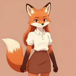a fox girl in a brown skirt and a white blouse, a character portrait by Sōami, tumblr contest winner, furry art, commission for, flat shading, furaffinity