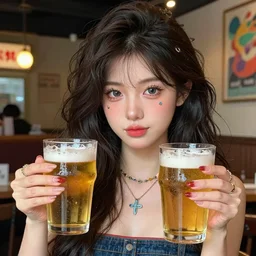 detailed ultra - realistic graphic novel comics, beautiful cute and attractive pretty girl holds two glasses of beer, colorful, inspired by famous digital artists, trending artstation, intricate details