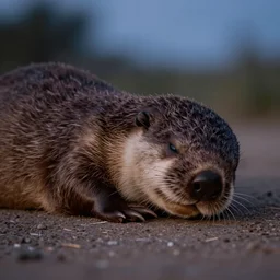 platypus! sleeping! cute, realistic, soft light, twilight