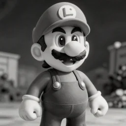 blurry grainy black and white photo of Waluigi
