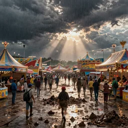 raining fecal matter at a busy carnival