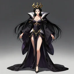 a beautiful queen of the underworld fullbody view, highly detailed, yoshitaka amano, trending on artstation, soft light, sharp focus, illustration, character design, concept art