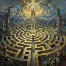 beautiful painting of labyrinth by Wlop, in style of Dark Souls 3 and Elden Ring, fantasy matte painting, golden ratio, trending on cgsociety, cinematic, trending on artstation, highly detailed, vibrant