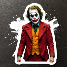 die cut sticker, walter white wearing the joker outfit, splatter paint