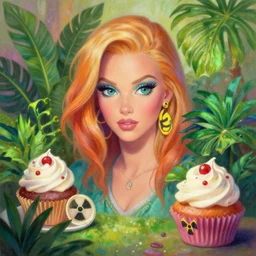 a painting of tropical plants and radioactive cupcakes by lisa frank, behance, airbrush art, digital painting