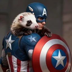 A ferret is cuddling Captain America's shield, hyperdetailed, artstation, cgsociety, 8k