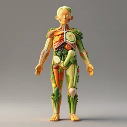 anatomy illustration made with vegetables and fruits, ultra realistic, concept art, photorealistic, octane render, 8 k, unreal engine. art by gustave dore and nori inoguchi and sam kaplan and zachary goulko and christopher marley and artgerm and alphonse mucha, bright colors