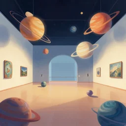 A beautiful artwork illustration, a museum space room built for parkour with planets, featured on artstation, wide angle, horizontal orientation