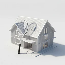 a house that looks like a tennis racquet ; designed by kengo kuma ; highly detailed ultra sharp 3 d render modern architecture