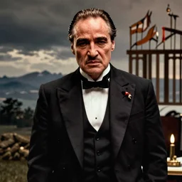 detailed ultrarealistic medium shot photography of old nicholas cage as marlon brando in the godfather cinematic