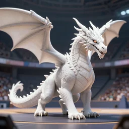 the white dragon in the sports arena, octane render, realistic, unreal engine 5, raytracing, trending on artstation