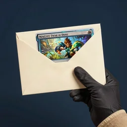A gloved hand holding an envelope, digital illustration, Magic the Gathering