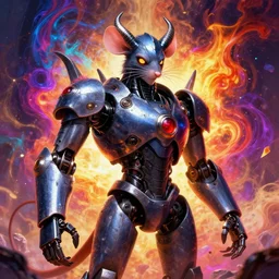 portrait of a anthropomorphic evil rat king robot with human characteristics, digital art, epic composition, fantasy, explosion of color, highly detailed, in the style of jake parker, in the style of conrad roset, swirly vibrant colors, sharp focus