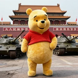 grainy photo of winnie the pooh in tiananmen square massacre, tank man, masterpiece, by Jeff Widener