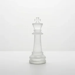 a minimal white contemporary metal and glass sculpture of a chess piece in an empty white room, white background, barely visible glass, low contrast, over exposed, evanescent white on white, contemporary art