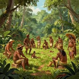 Confederate immigrants in Brazil settling the interior of the Amazon rainforest, artistic depiction, National Geographic, trending on artstation, digital art, by Greg Rutkowski