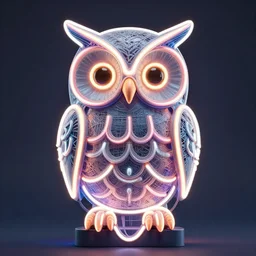 symmetrical detailed sculpture of an owl, made of Neon