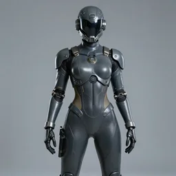 a fullbody portrait of a worker gal : : in a dark grey latex mechsuit with dark yellow accents, toned mechanical abs, long sleeves, turtleneck, robotic parts, sci - fi masked helmet, breastplate : : cosplay, photgraphy, studio photography, real lighting, realistic, hd : :