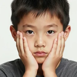 a detailed portrait of a boy with one hand on his face, art illustration, incredibly highly detailed and realistic, 8 k, sharp focus