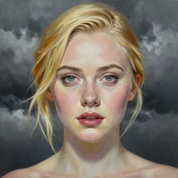 professional painting of Elle Fanning in the style of Koson Ohara, head and shoulders portrait, symmetrical facial features, smooth, sharp focus, illustration, intricate, stormy weather, extremely detailed masterpiece,
