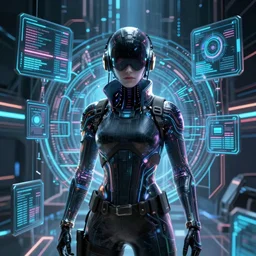 a cyberpunk netrunner surrounded by a glowing computer interface, centered in the frame, cyberpunk concept art by Jean Giraud and josan gonzales, digital art, highly detailed, intricate, sci-fi, sharp focus, Trending on Artstation HQ, deviantart, 4K UHD image