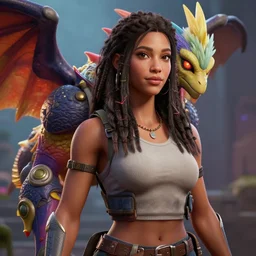 a beautiful woman of random ethnicity with a beautiful and detailed creature never seen before rendered as an unreal engine 5 video game, cinema 4 d, octane render, detailed, brawl stars, cinematographic, artstation greg rutkowski, full colors hd