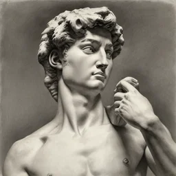 a sculpture of michelangelo's david, very detailed charcoal portrait by frank auerbach